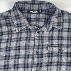 Vans Mens Flannel‎ Shirt Gray Black Plaid Long Sleeve Button Up Size Medium
